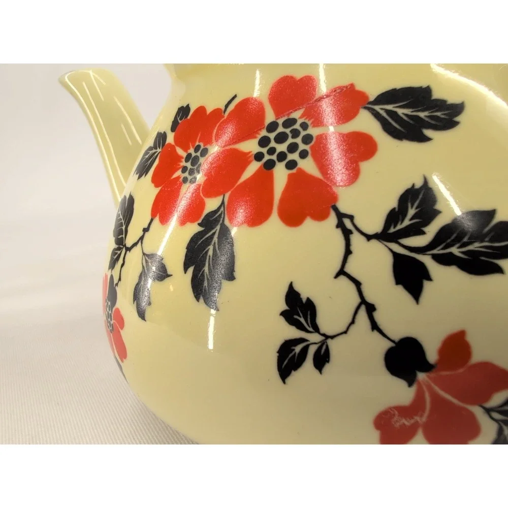 Hall Teapot Yellow Red Poppy Vintage Superior Quality Kitchenware Made in USA